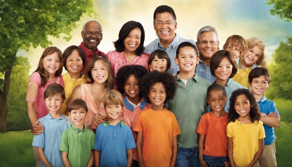 Image depicting a diverse group of individuals, including both children and adults, smiling and supporting each other, symbolizing the support services and resources available for families dealing with Asperger's and High-Functioning Autism.
