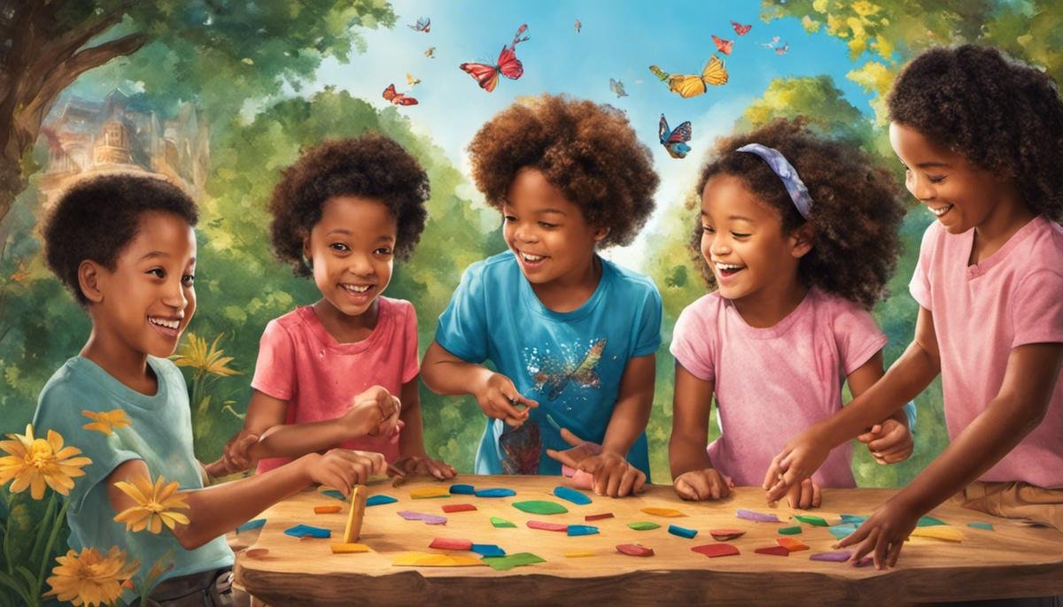 A diverse group of children interacting and playing together, representing the beauty and diversity of neurodiversity in autism