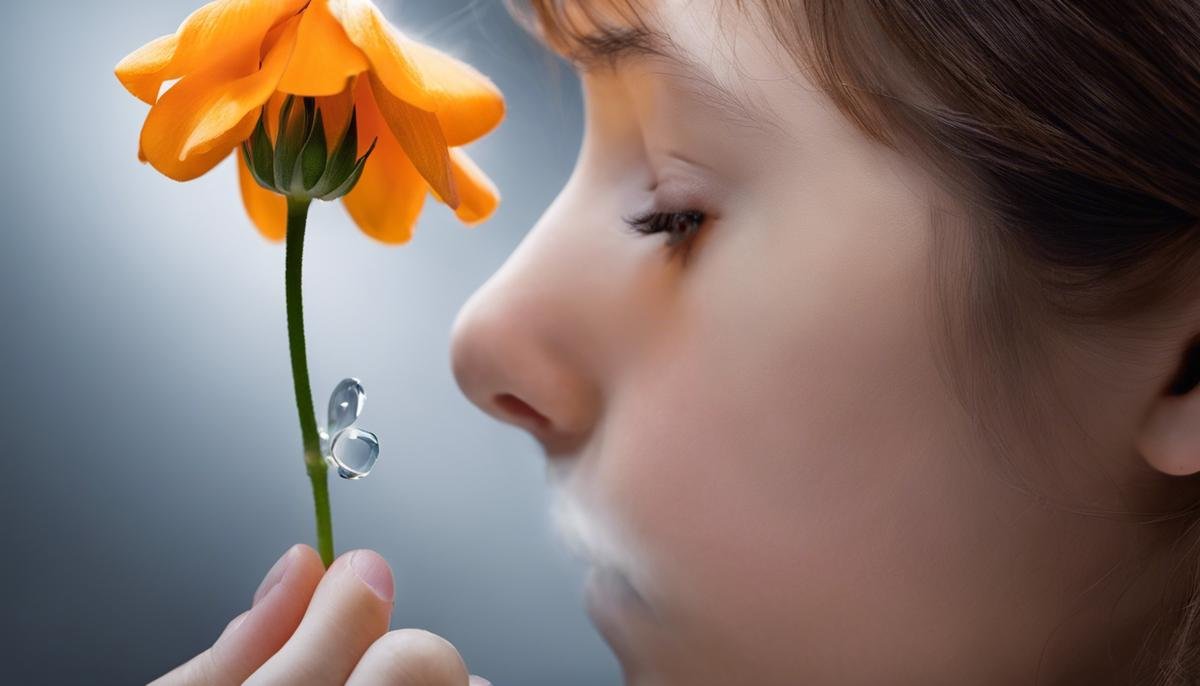 An image of a person smelling a flower, representing the sensory experience of scent perception in autism.