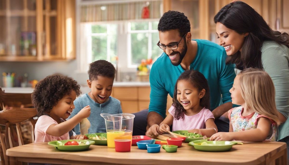 Image of a family engaged in activities related to ABA Therapy, such as mealtime, playtime, and bedtime, illustrating the integration of therapy into daily routines