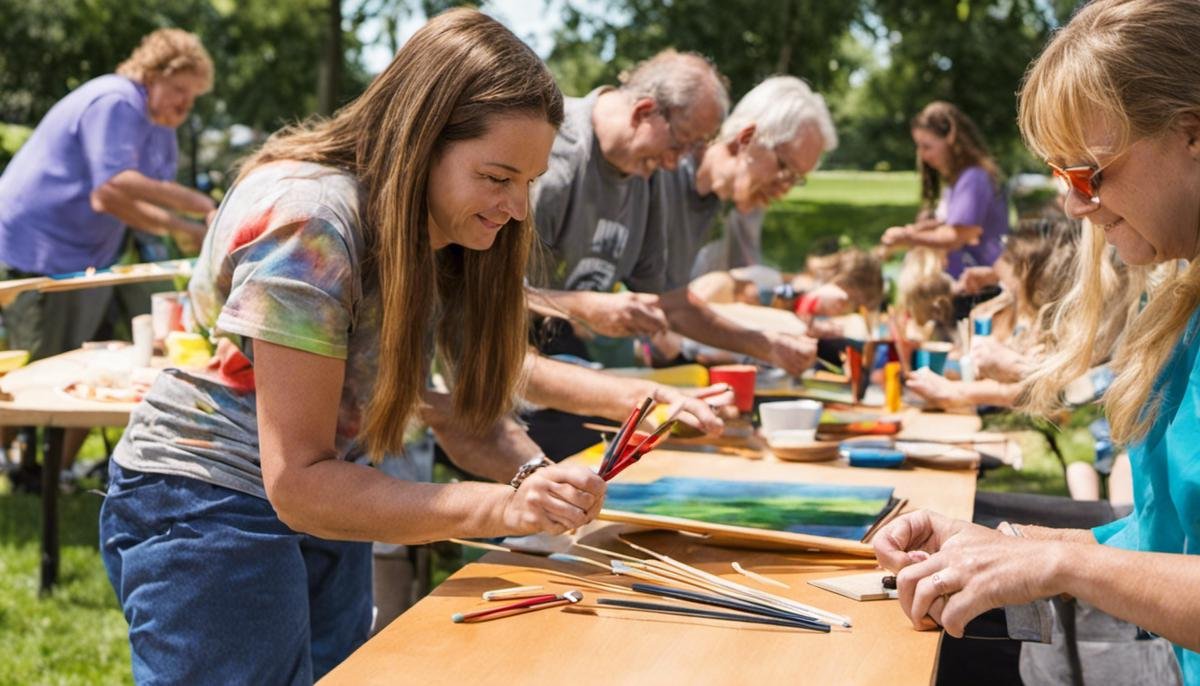 A group of adults with autism engaged in recreational activities, enjoying art workshops, and participating in outdoor sports.