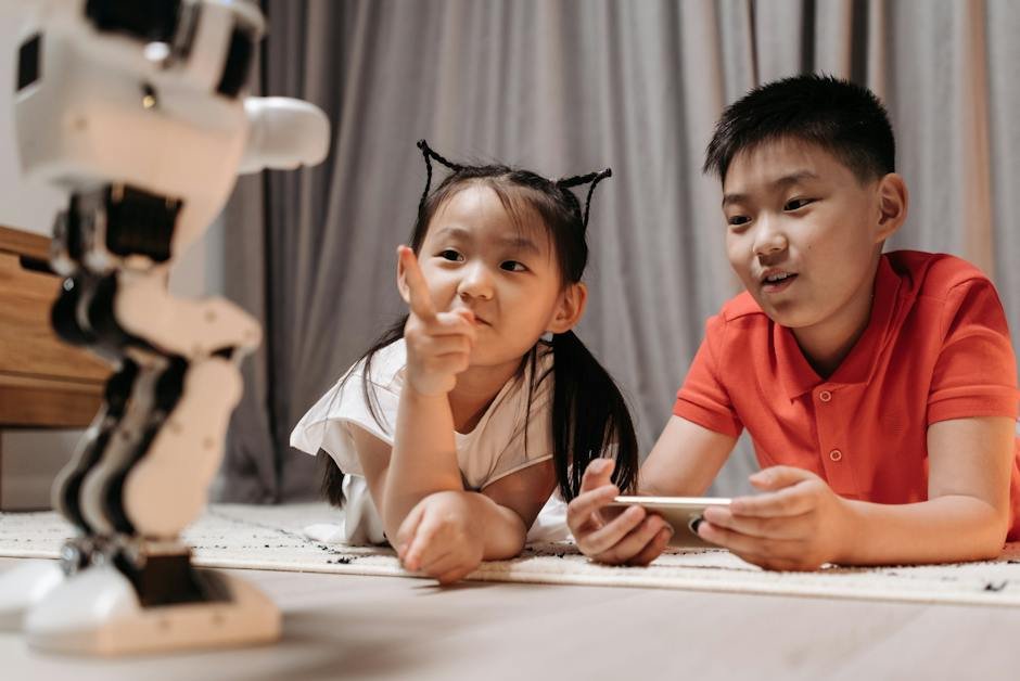 An image showing a child with Autism interacting with a robot.
