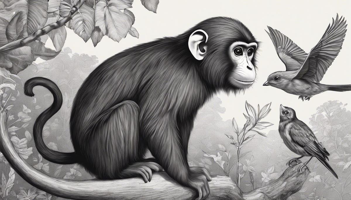 Image description: Illustration of a monkey, a mouse, and a bird, symbolizing the animal studies conducted to understand autism.