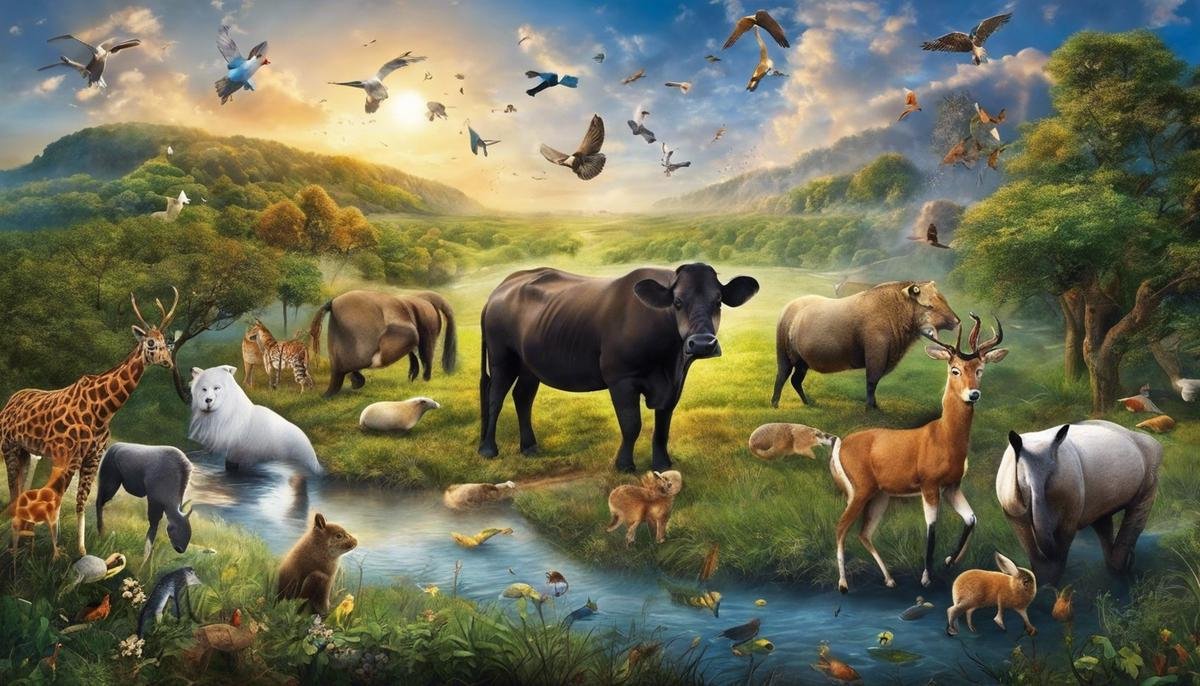 An image depicting a person with autism and different animals surrounding them, symbolizing the connection between animals and autism.