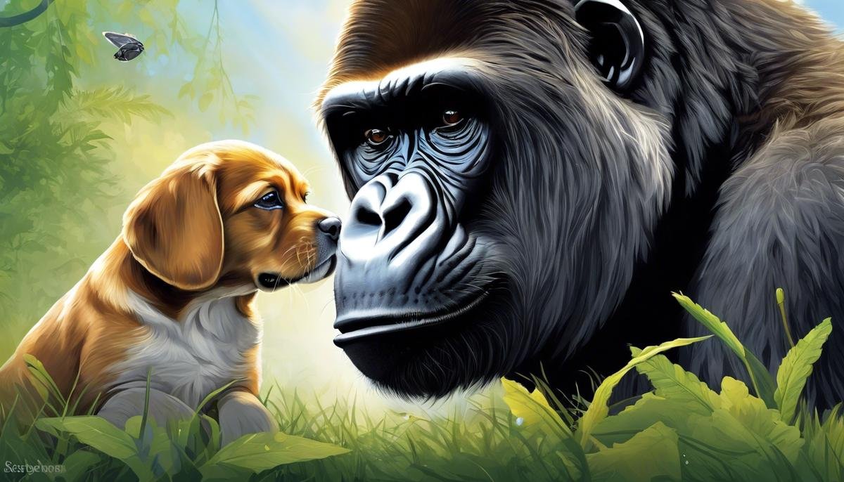 Illustration of a dog, gorilla, and a cat, representing animals exhibiting behaviors similar to autism symptoms in humans.