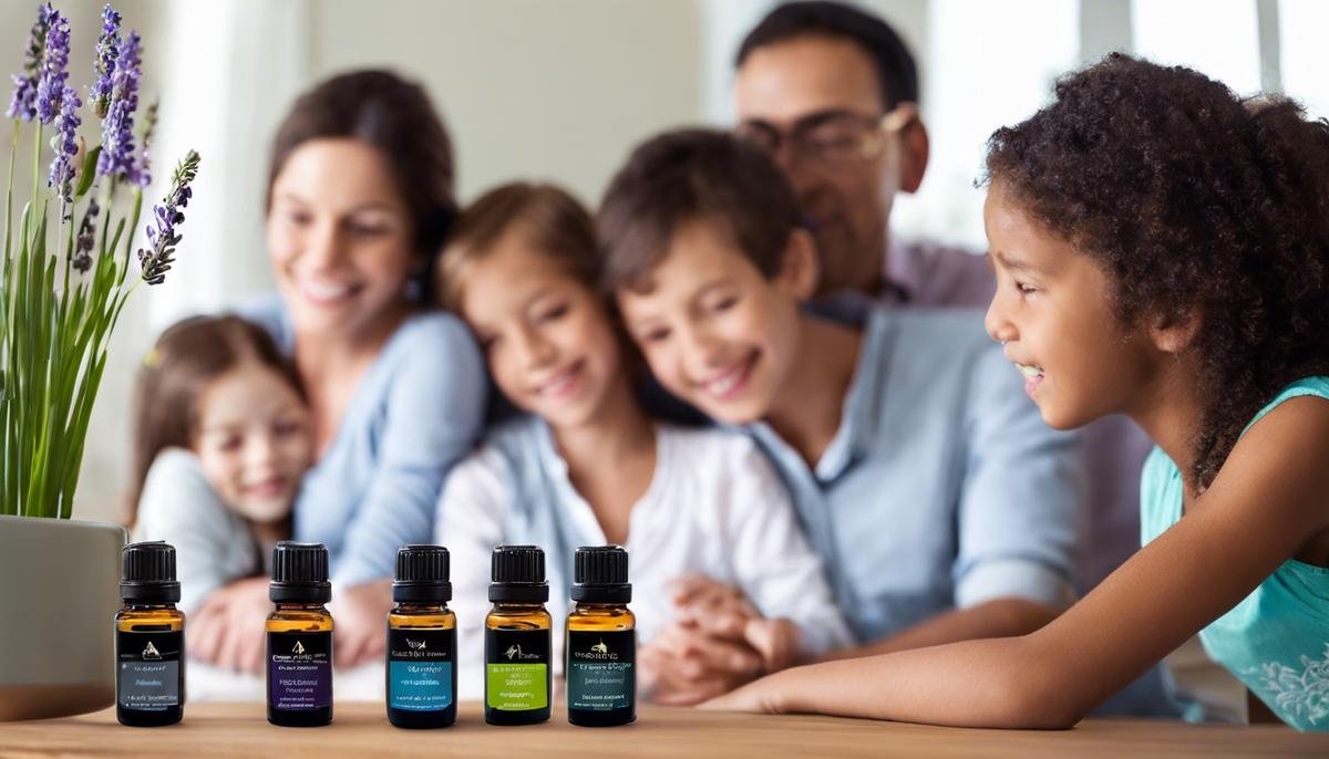 Aromatherapy for Autism and Family Dynamics - Image showcasing a family diffusing essential oils together