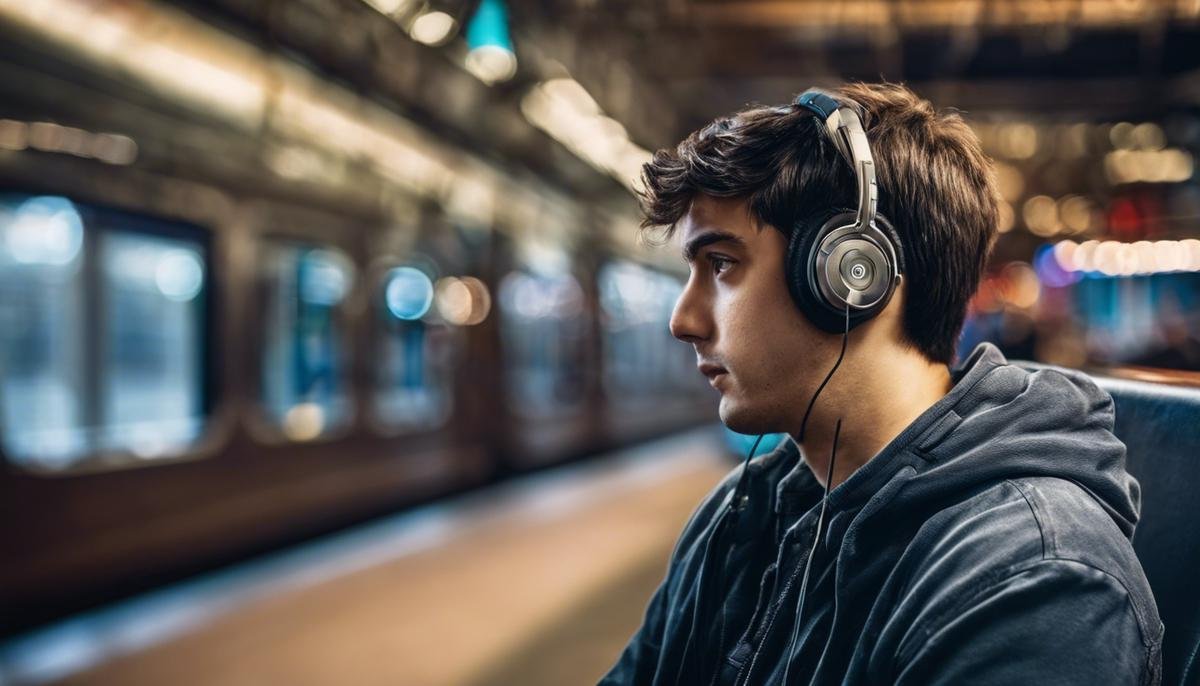 Image depicting a person with ASD wearing headphones and avoiding eye contact. This image emphasizes the discomfort that eye contact may cause for individuals with ASD.