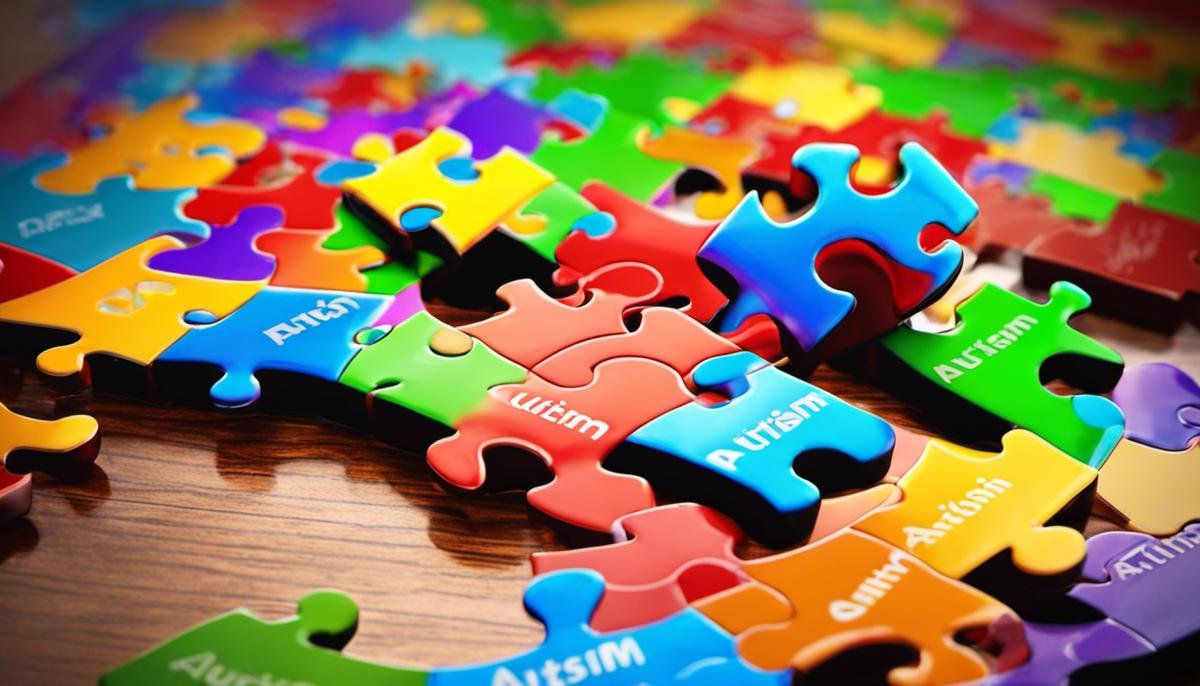 An image depicting a colorful puzzle piece with the word 'Autism' written on it, symbolizing the uniqueness and diversity of individuals on the autism spectrum