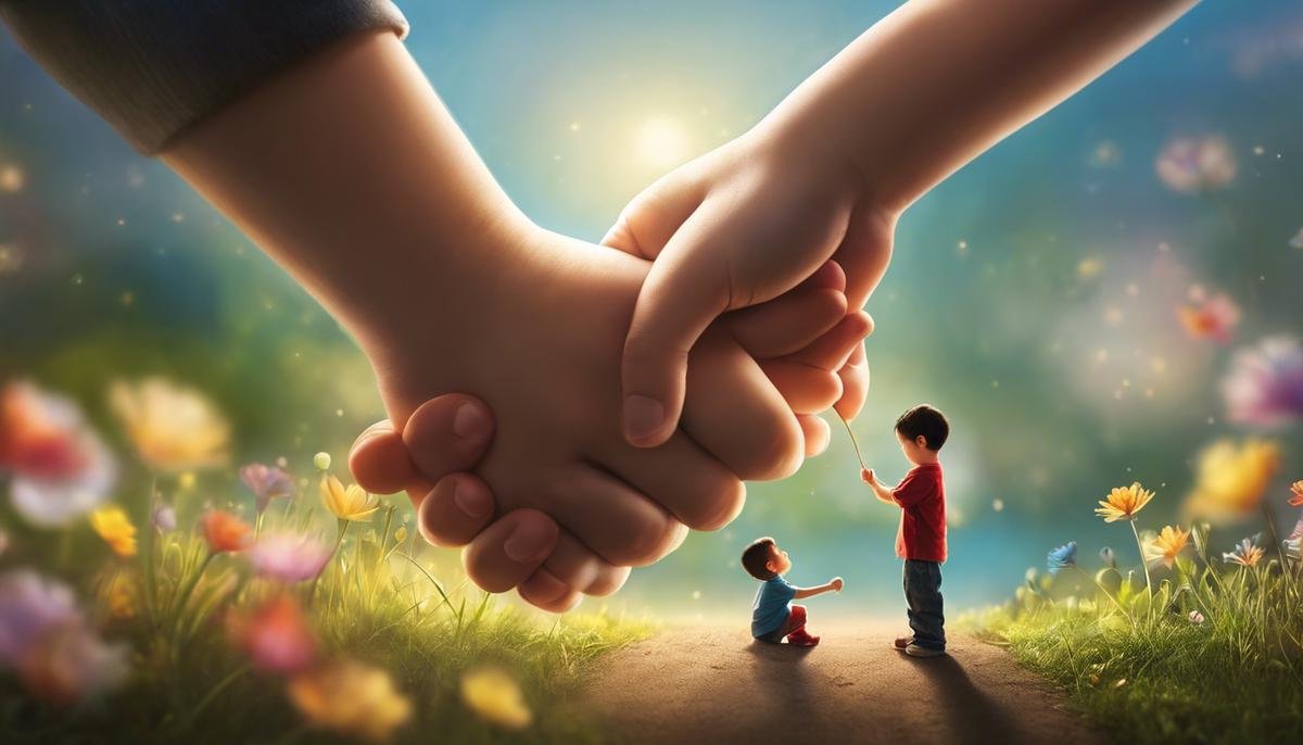 Image depicting a parent and an autistic child holding hands, symbolizing love and support.