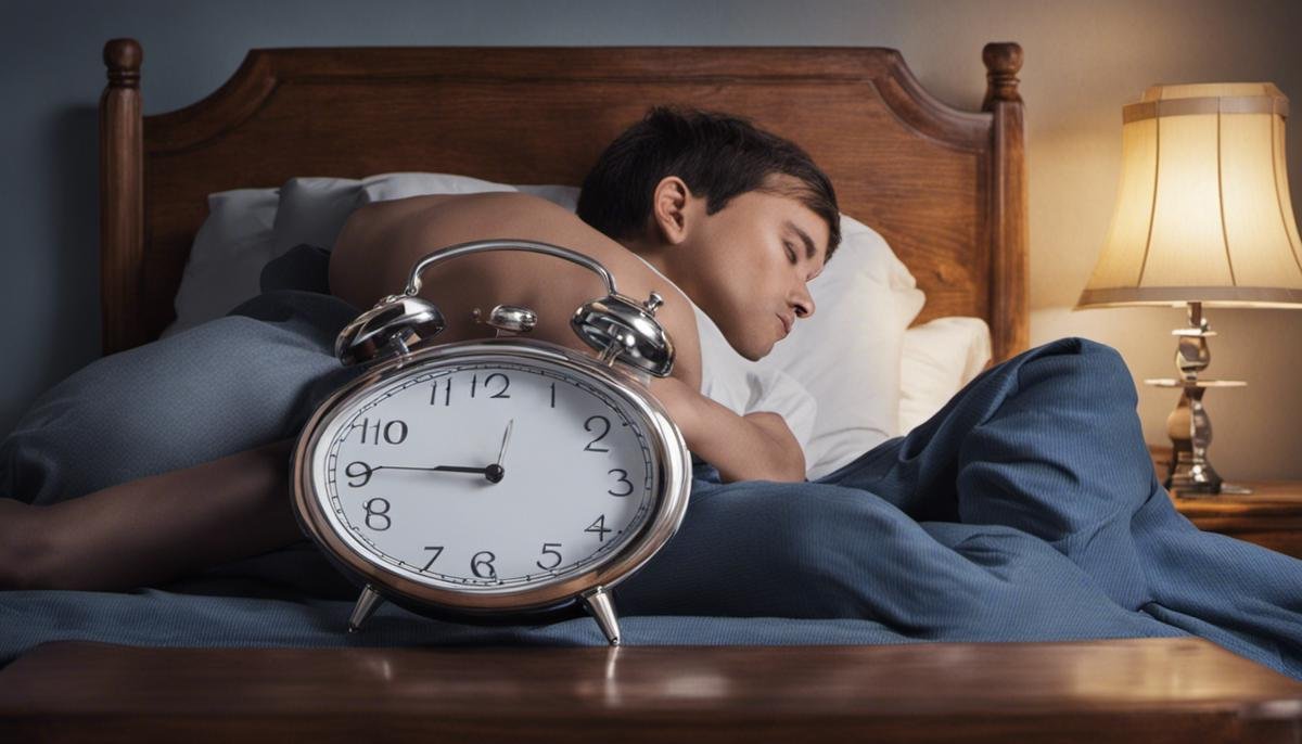 Image depicting the connection between autism and Non-24. A person with autism is shown struggling with sleep, while a clock depicts the disruption of the sleep-wake rhythm caused by Non-24.