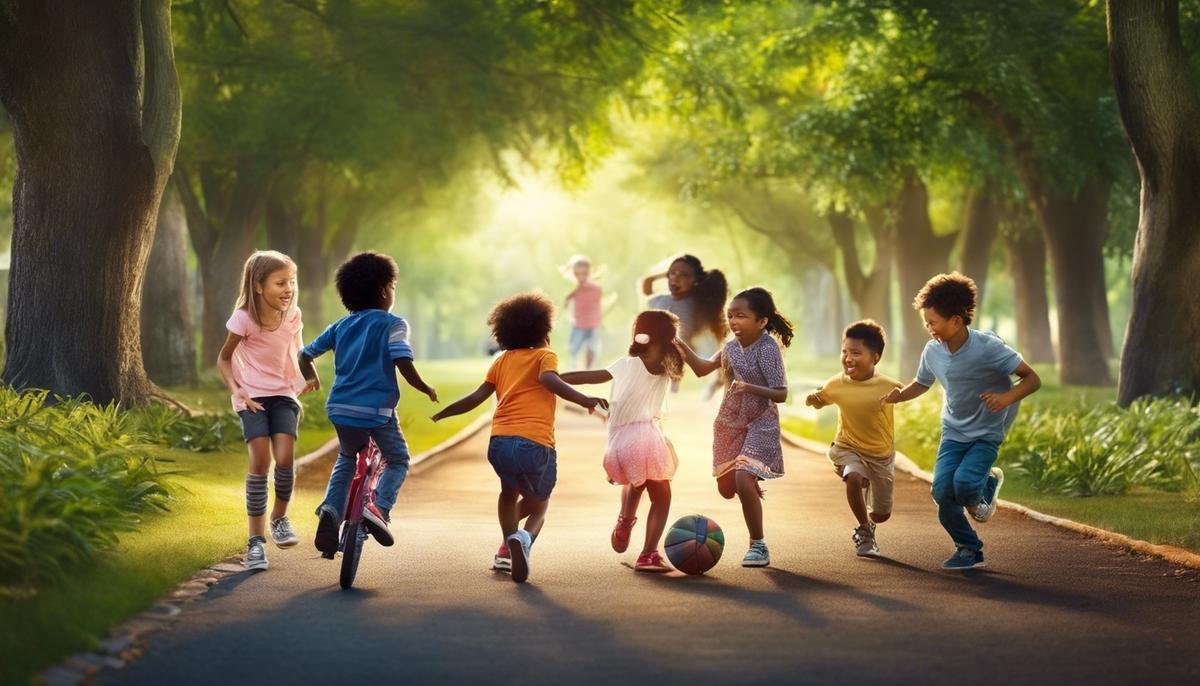 Image Description: A group of diverse children playing together in a park.