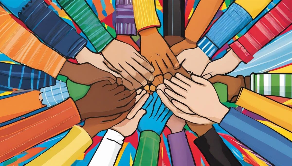 Image description: Illustration of diverse individuals holding hands in support of autism awareness.