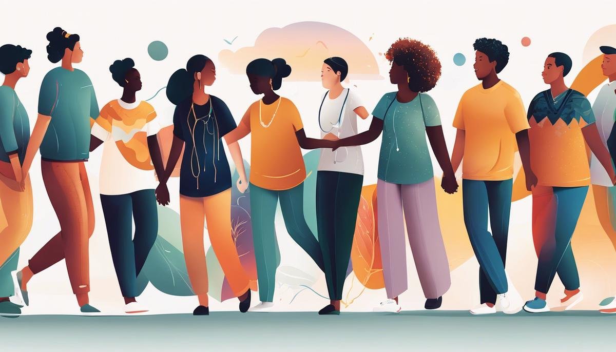 Illustration depicting a diverse group of individuals holding hands, representing inclusivity in autism healthcare.