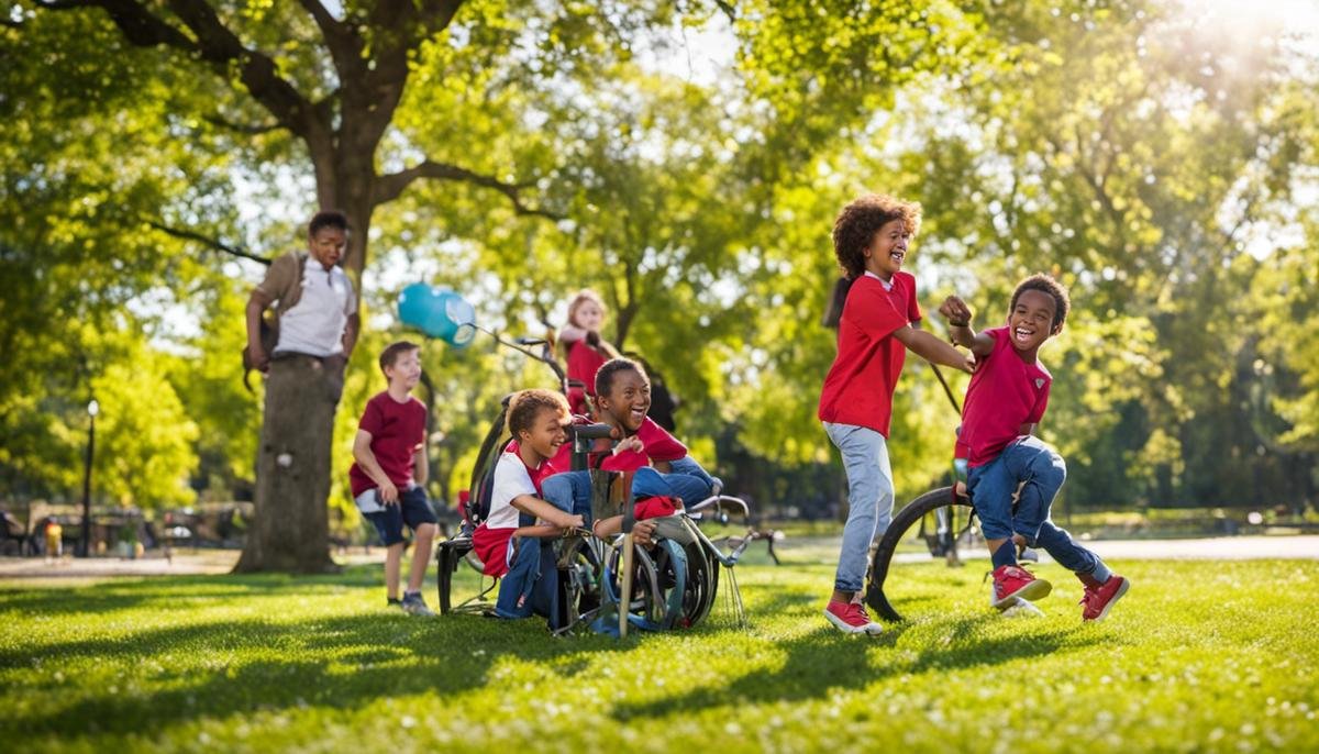 Image description: A group of children with autism playing at a park