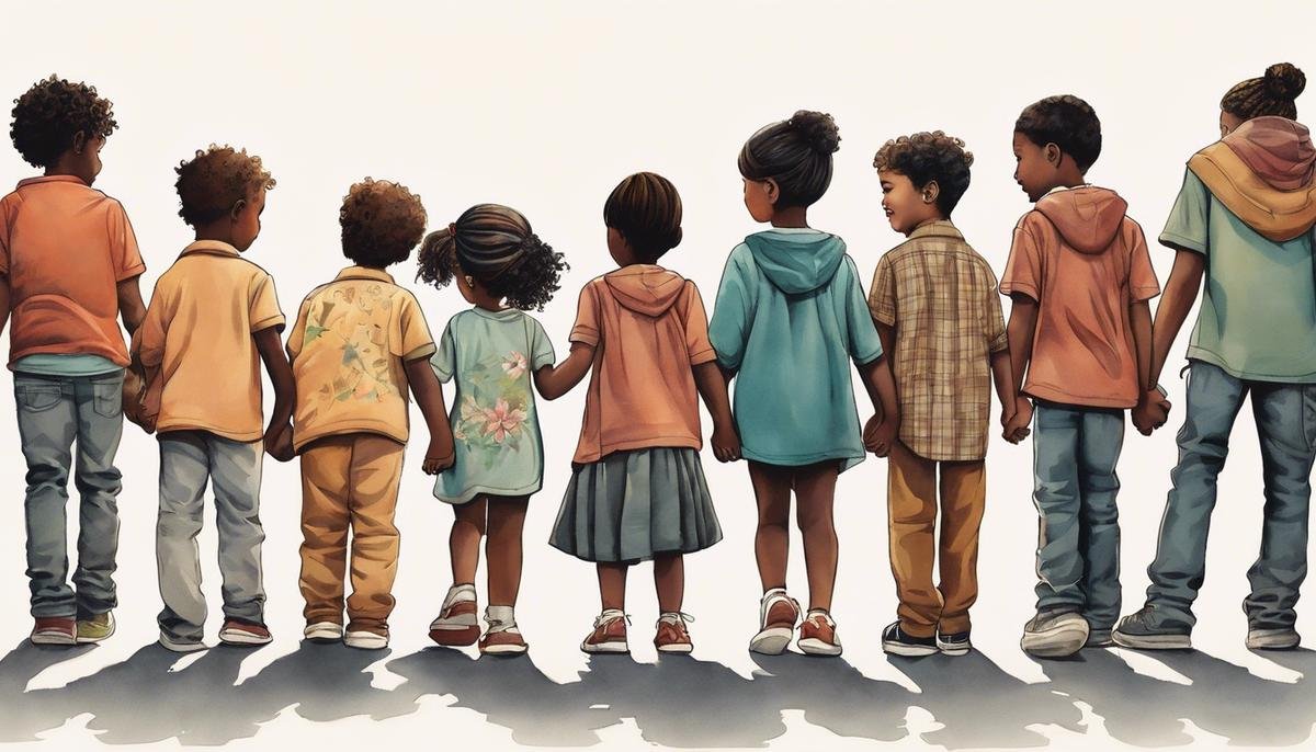 Illustration depicting a diverse group of children holding hands, symbolizing an inclusive society