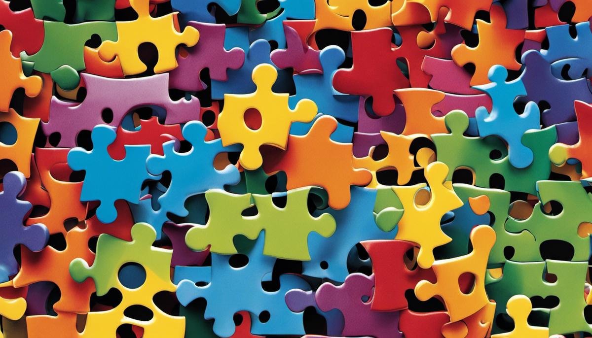 An image representing the complex genetics of autism, with interwoven puzzle pieces symbolizing the different factors at play in its development.