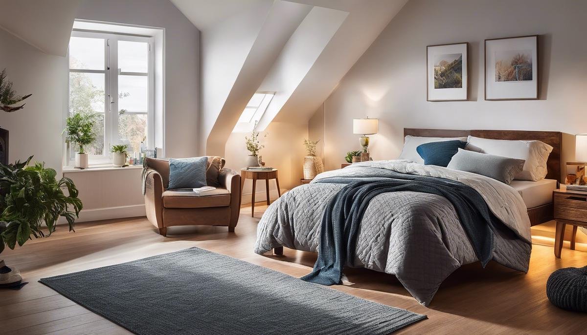 Image of a calm and cozy home environment with soft pillows and a weighted blanket, creating a safe and nurturing space for children with autism.