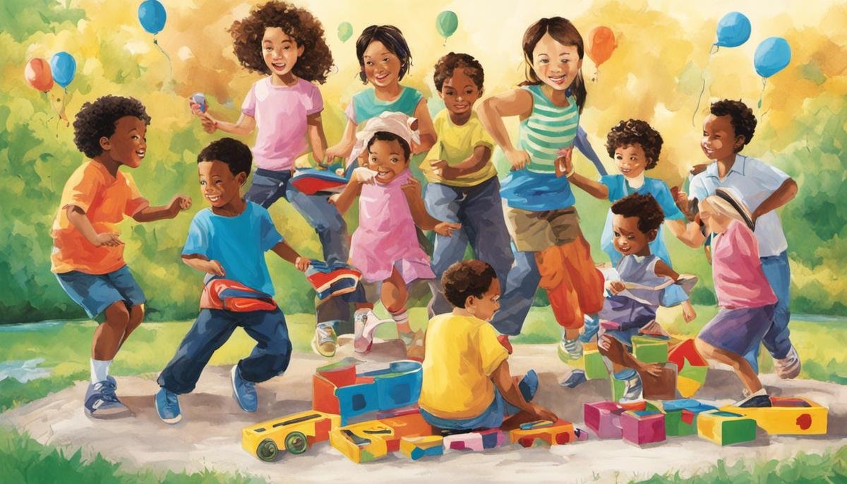 An image depicting a diverse group of children engaging in various activities, symbolizing the impact of autism on cognitive and social development.