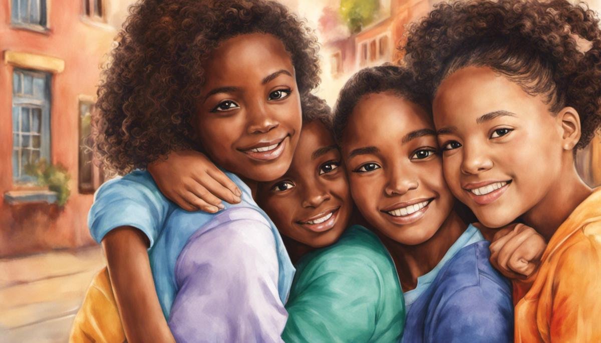 Image depicting a group of diverse girls embracing each other, symbolizing support and understanding for autism in girls.