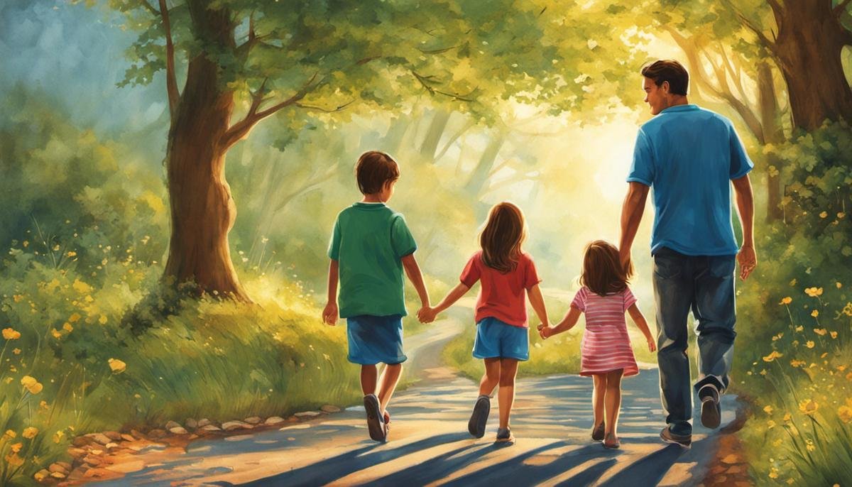 Illustration of a family holding hands, following a winding road that represents the journey of navigating Autism.