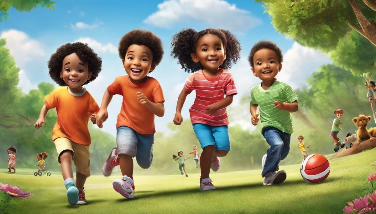 A diverse group of smiling children playing together.