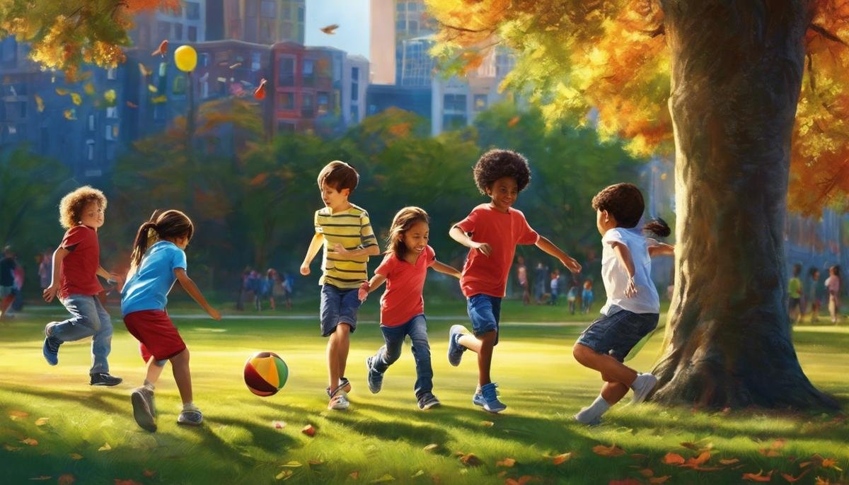 A group of children playing in a park, representing the diverse individuals affected by autism.