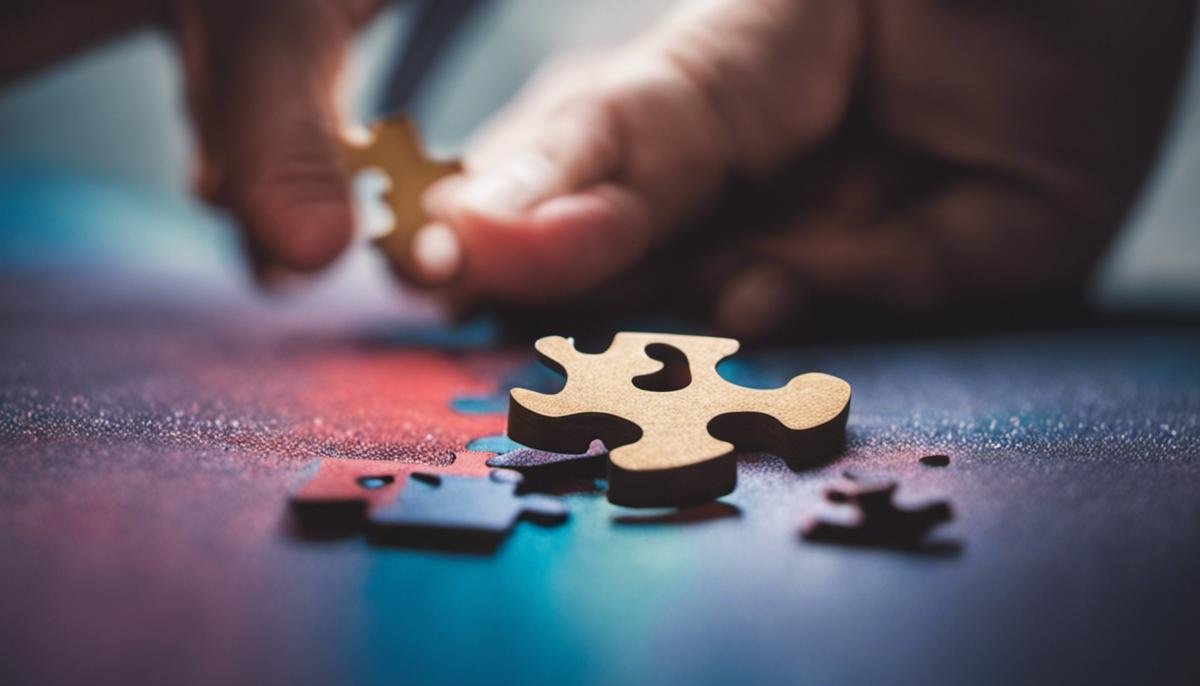 An image showing a person holding a broken puzzle piece, representing the idea of debunking myths about autism