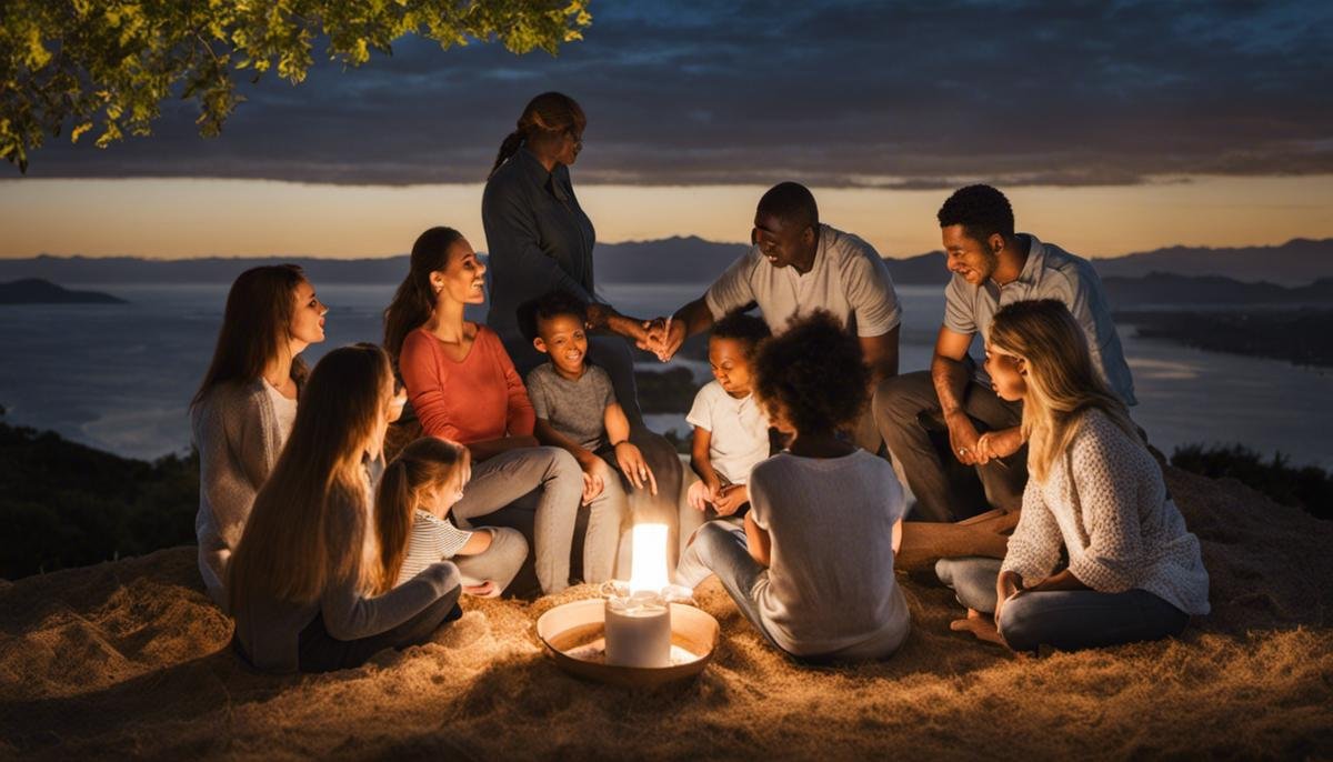 Image of families participating in a support group, offering each other support and understanding