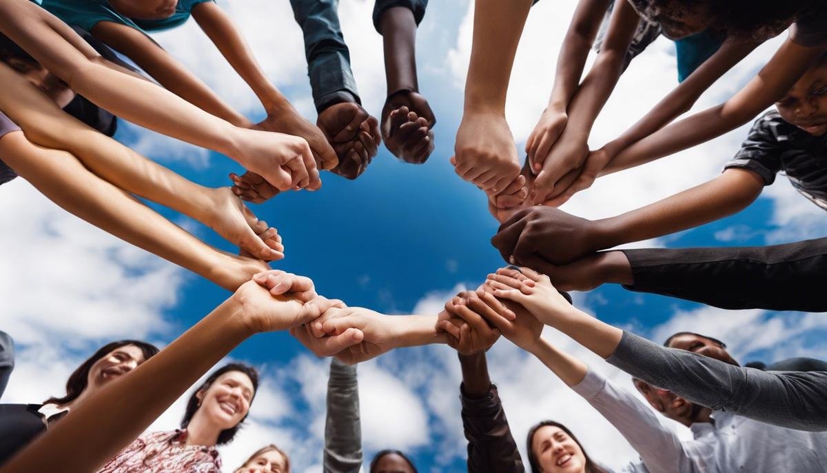 Image showing a group of diverse people holding hands and forming a circle, representing unity and acceptance in the Autism community.