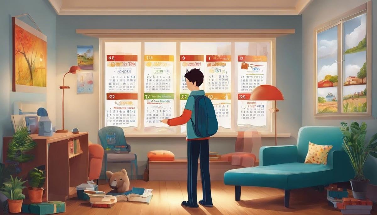 Aperson with autism finds comfort in a daily routine, symbolized by a structured calendar with daily activities.