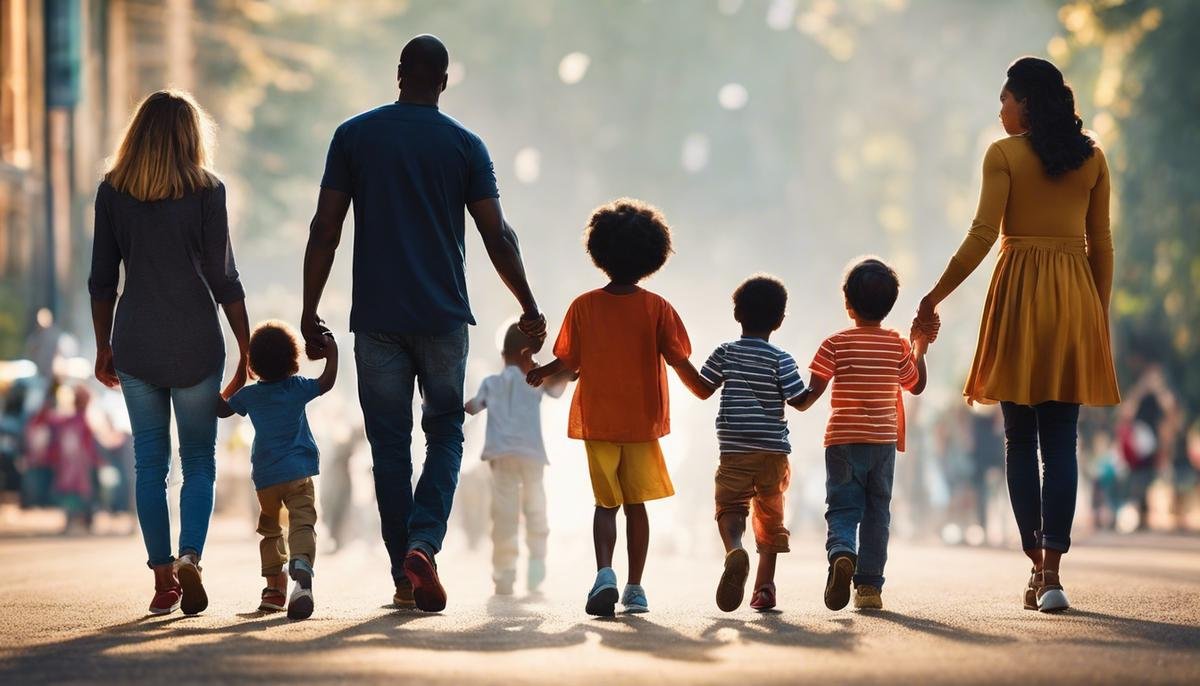 A diverse group of parents and children holding hands, symbolizing a strong support network