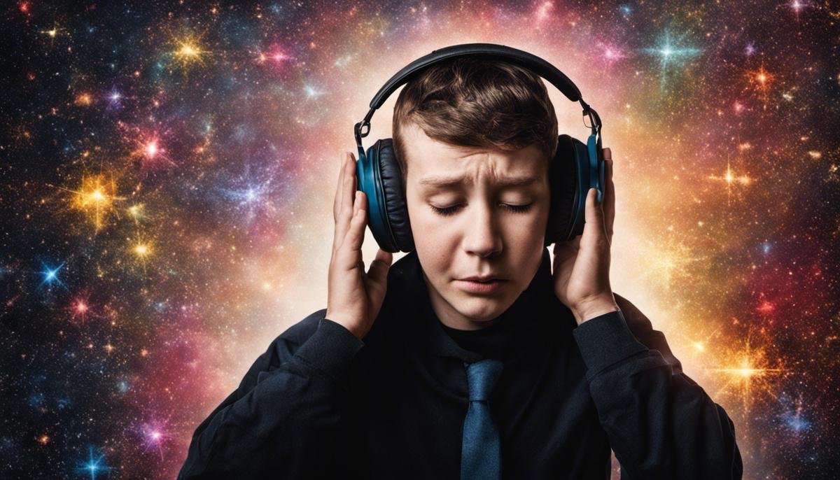 Image of a person with autism experiencing sensory overload, covering their ears and wincing