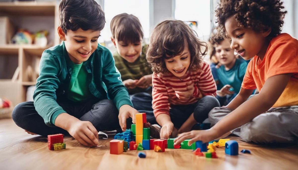 Image of diverse group of children with autism spectrum disorder playing together