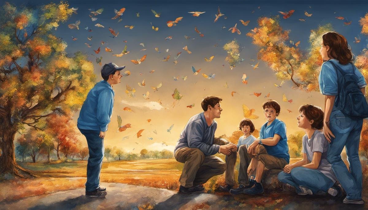 Illustration depicting individuals with Autism Spectrum Disorder expressing themselves and interacting with others