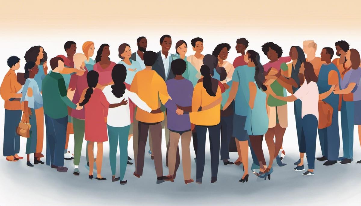 Illustration of diverse people holding hands in a circle, representing community support for families navigating the autism journey.