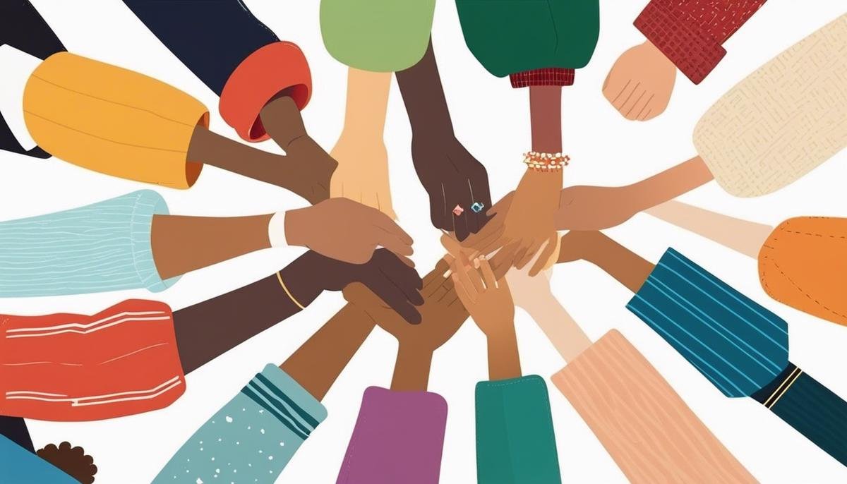 Illustration of diverse individuals holding hands in a circle, symbolizing support and unity for individuals with autism.