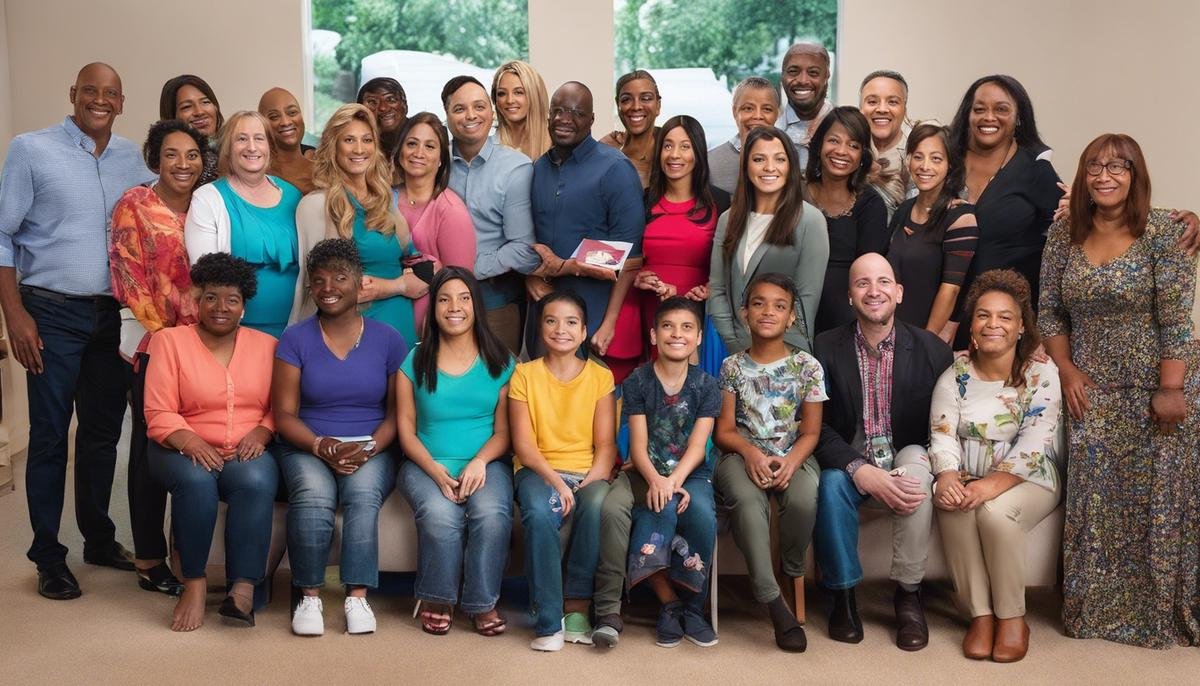 Image depicting a diverse group of people with Autism and their families receiving support