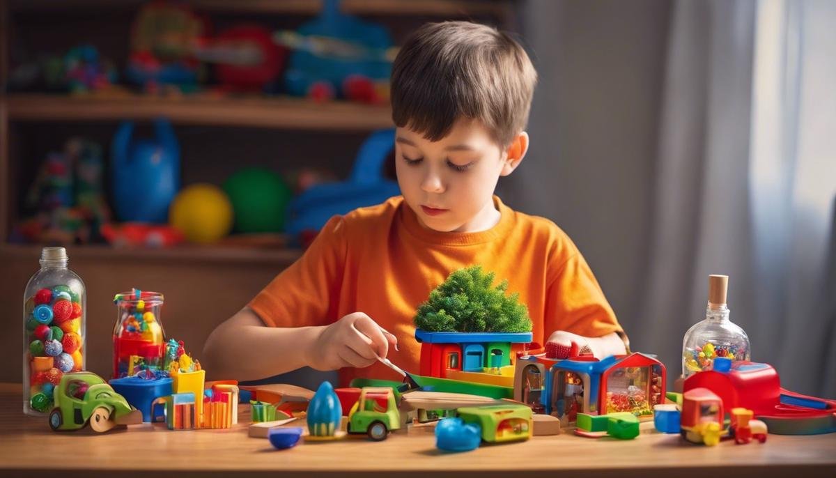 Image of a person with autism engaging with scented toys and tools.