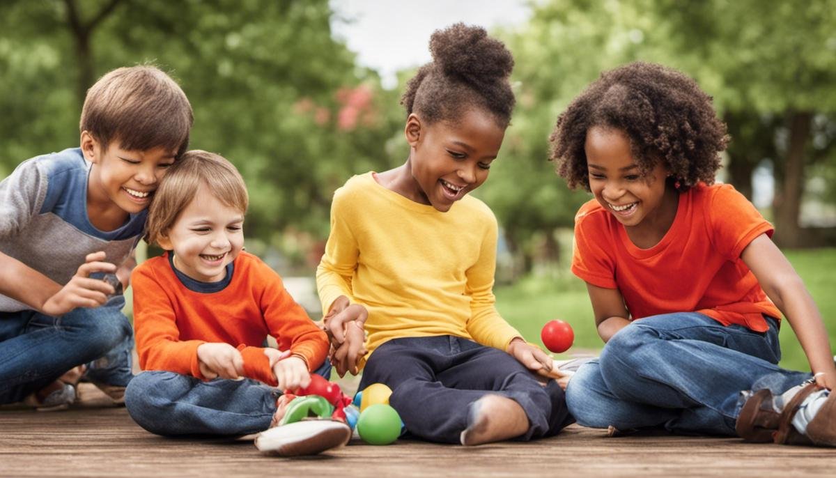 Image of a diverse group of children playing happily together, representing the acceptance and nurturing of children with autism in a community setting