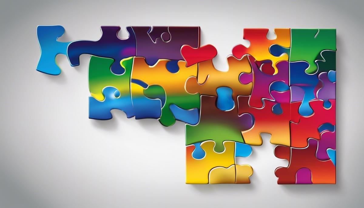 A colorful puzzle piece representing autism spectrum disorder, symbolizing diversity and acceptance.