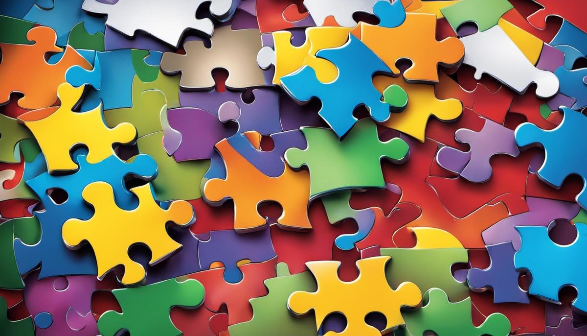 Illustration depicting different colored puzzle pieces coming together, representing understanding and acceptance of autism.