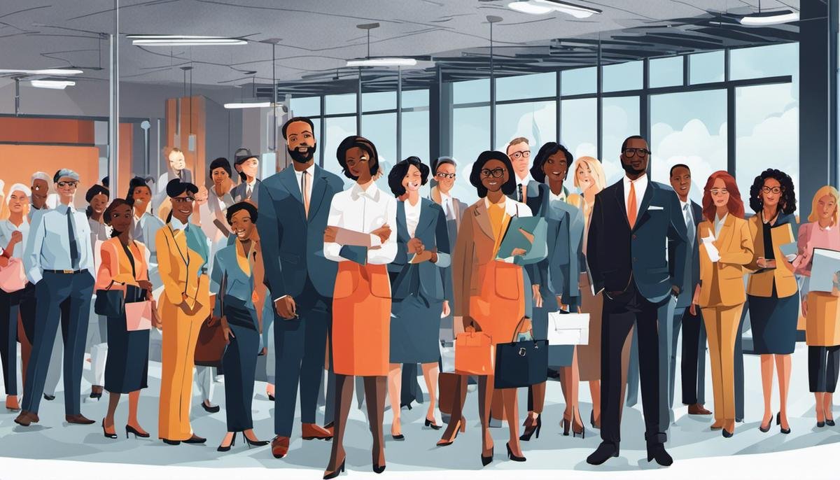 Illustration representing a diverse group of people in a professional setting, symbolizing inclusivity in the workplace