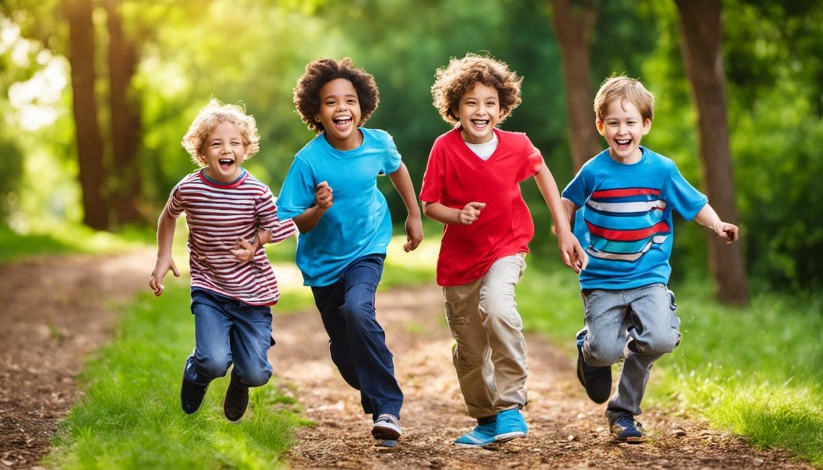 Image of a group of autistic children smiling and playing together