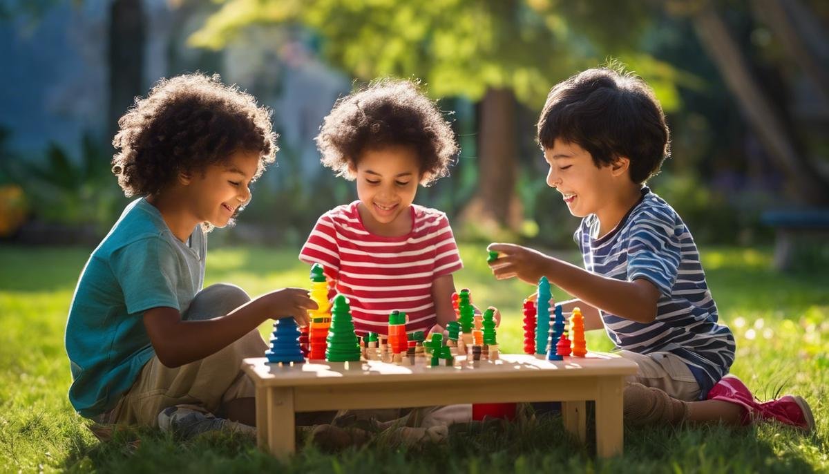 Image of a diverse group of autistic children playing together peacefully