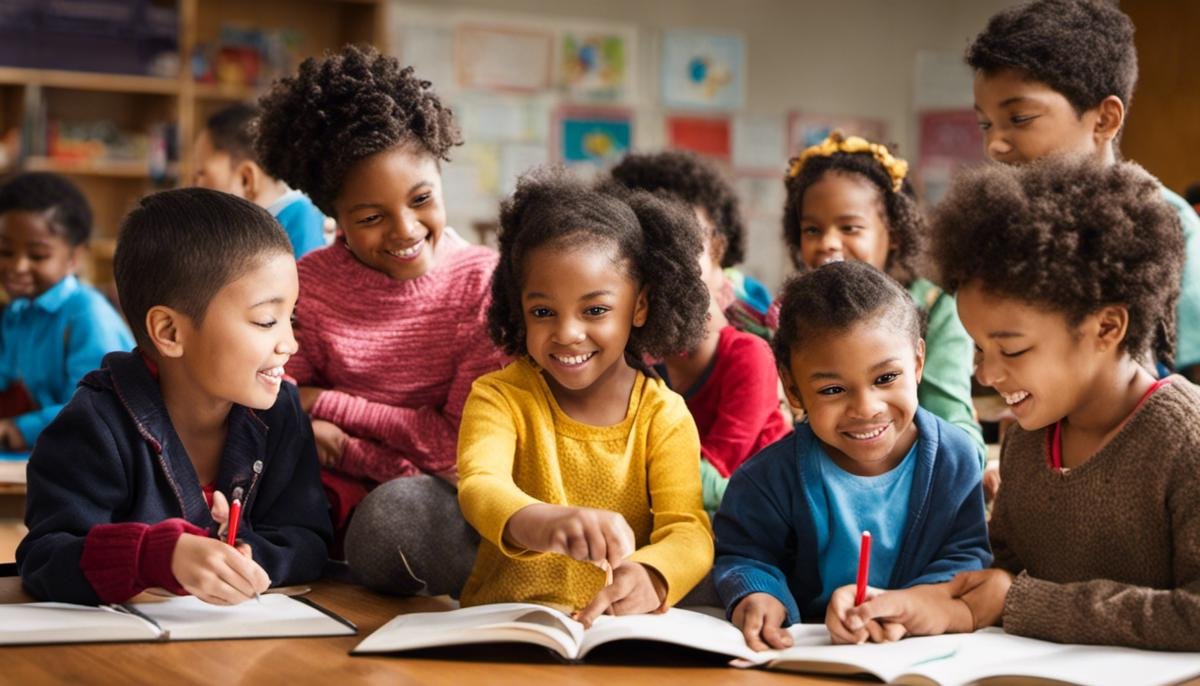 Image of a diverse group of children engaging in educational activities