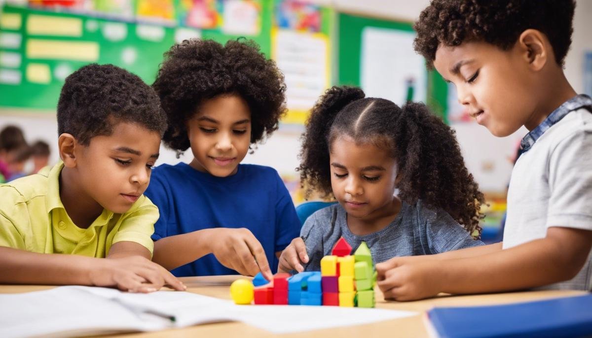 Image description: A group of autistic children engaging in a classroom activity.