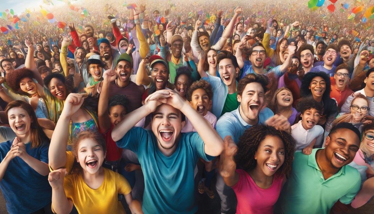 Image depicting a diverse group of people supporting and celebrating an autistic individual