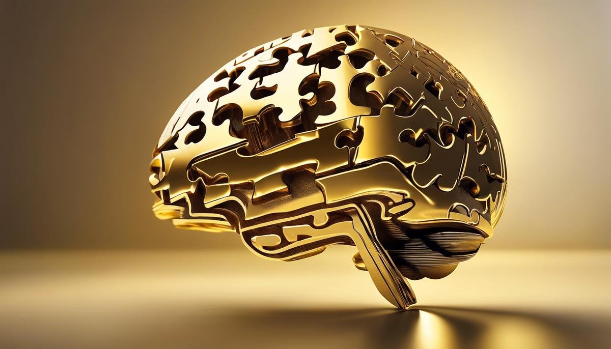 Autistica logo, a gold-colored puzzle piece in the shape of a human brain