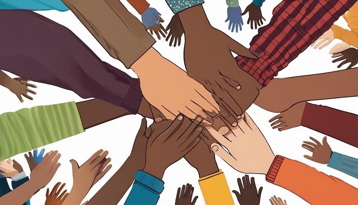Illustration of diverse individuals holding hands in support of building equity in autism diagnosis and therapy