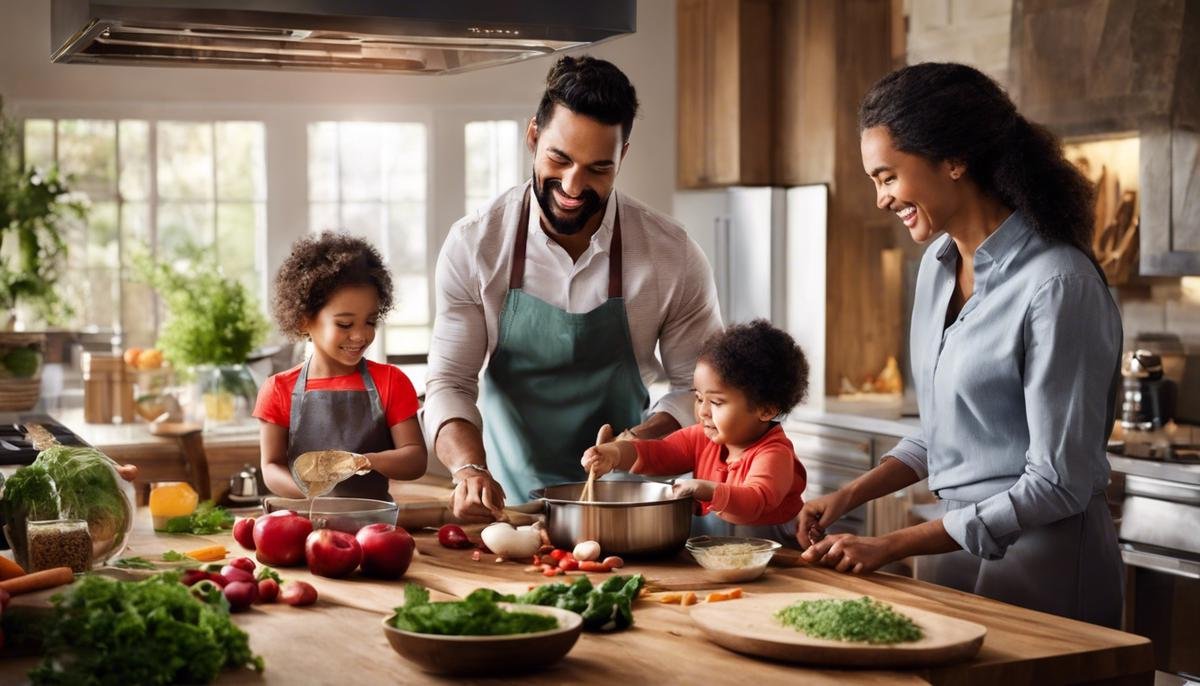 Image of a family cooking a casein-free meal together